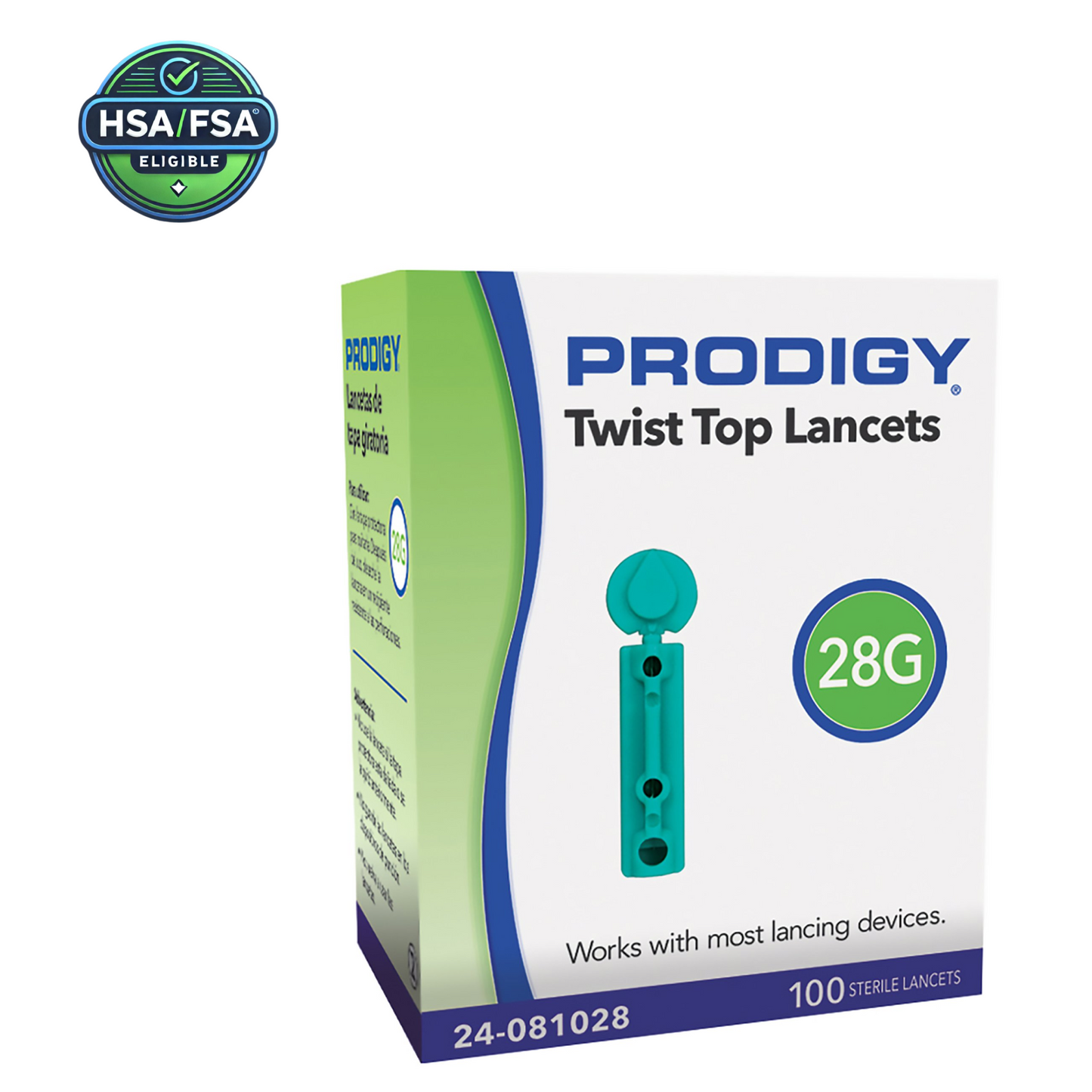 Lancet for Lancing Device Prodigy 28 Gauge Non-Safety Twist Off Cap Finger - Box (100 Lancets/Box, 50 Boxes/Case)