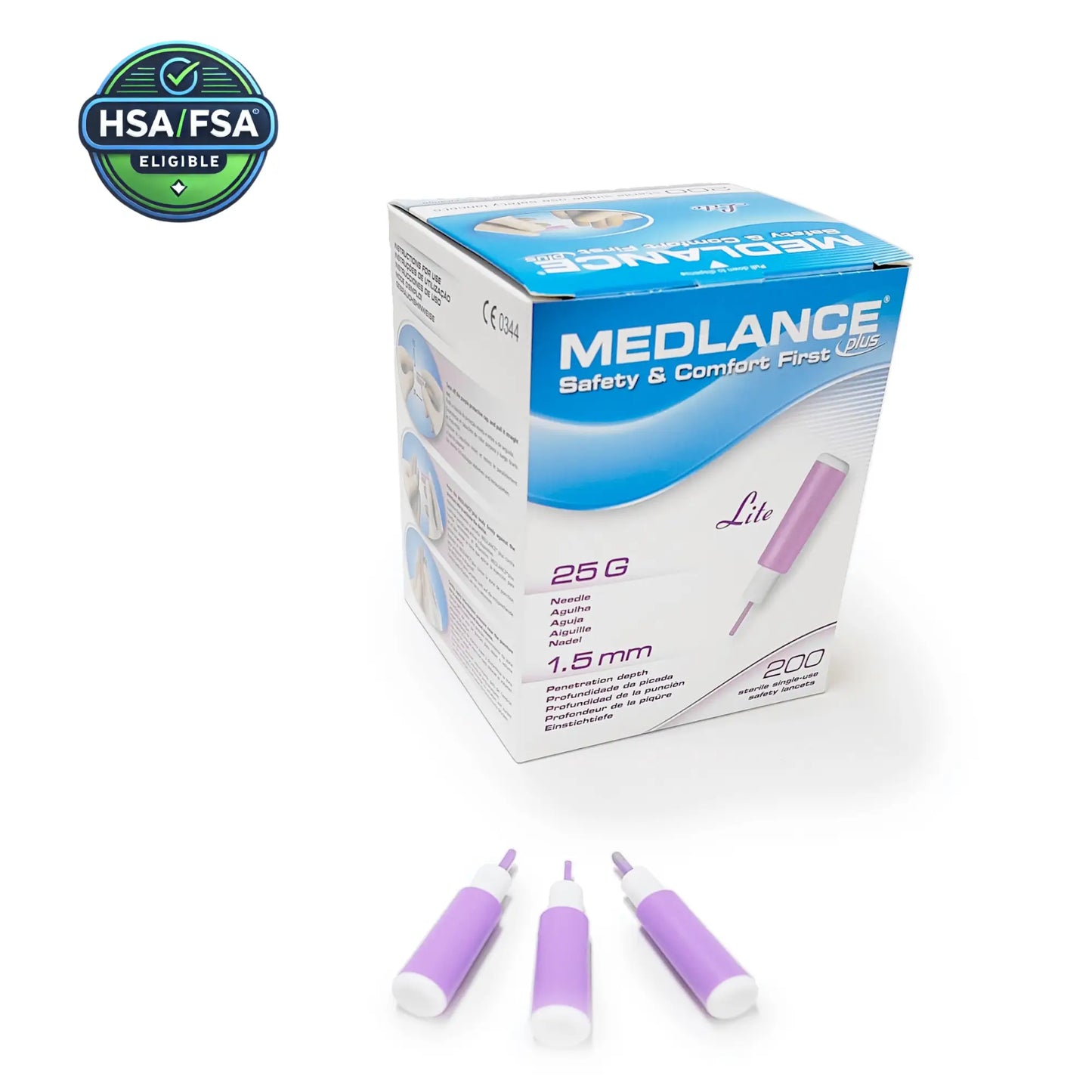 Safety Lancet Medlance® 25 Gauge Safety Puncture Control Push Button Activation Finger designed for diabetes testing and blood glucose monitoring