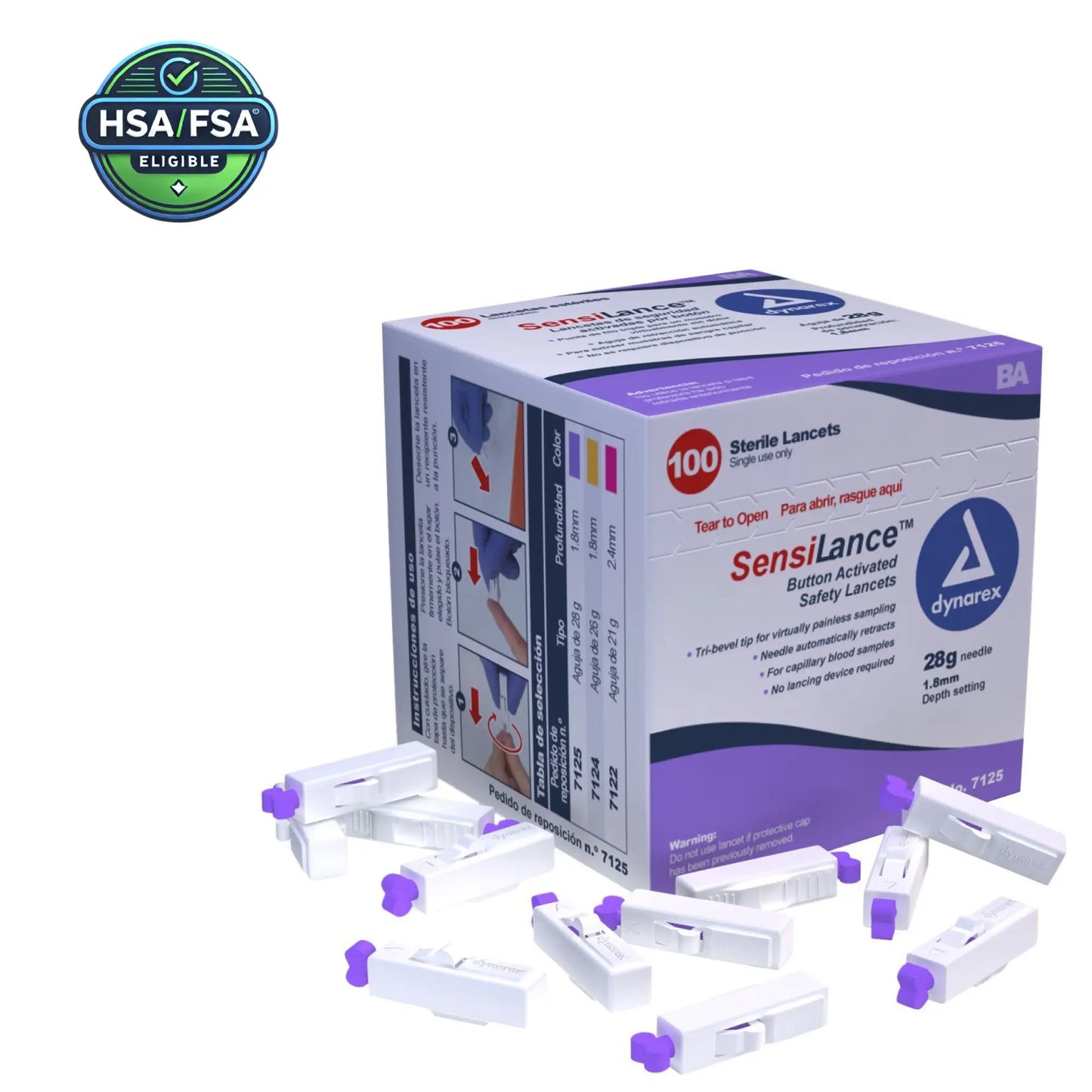 Safety Lancet SensiLance™ 28 Gauge Retractable Pressure Activated Finger - Box (100 Lancets/Box)