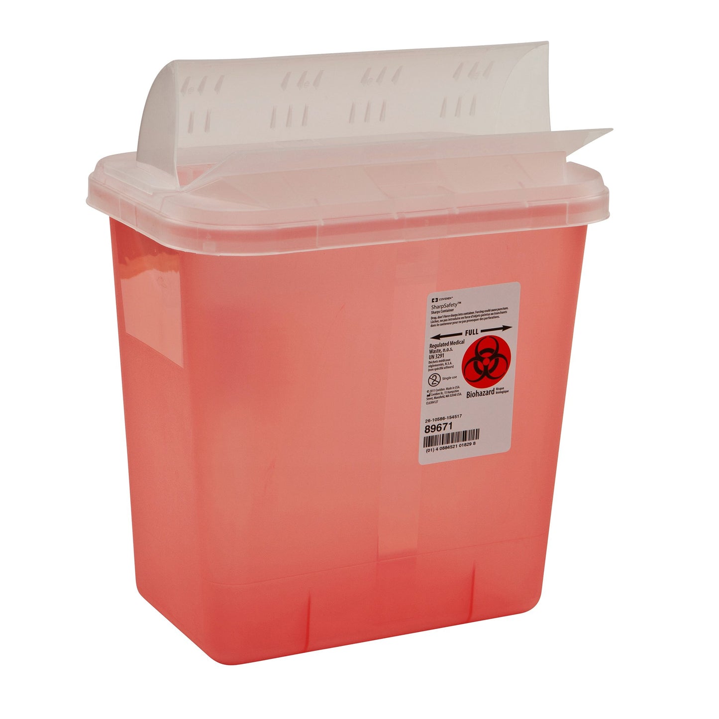 "SharpSafety™ Multi-purpose Sharps Container, 2 Gallon, 10 x 10½ x 7¼ Inch for safe disposal of medical needles and syringes"