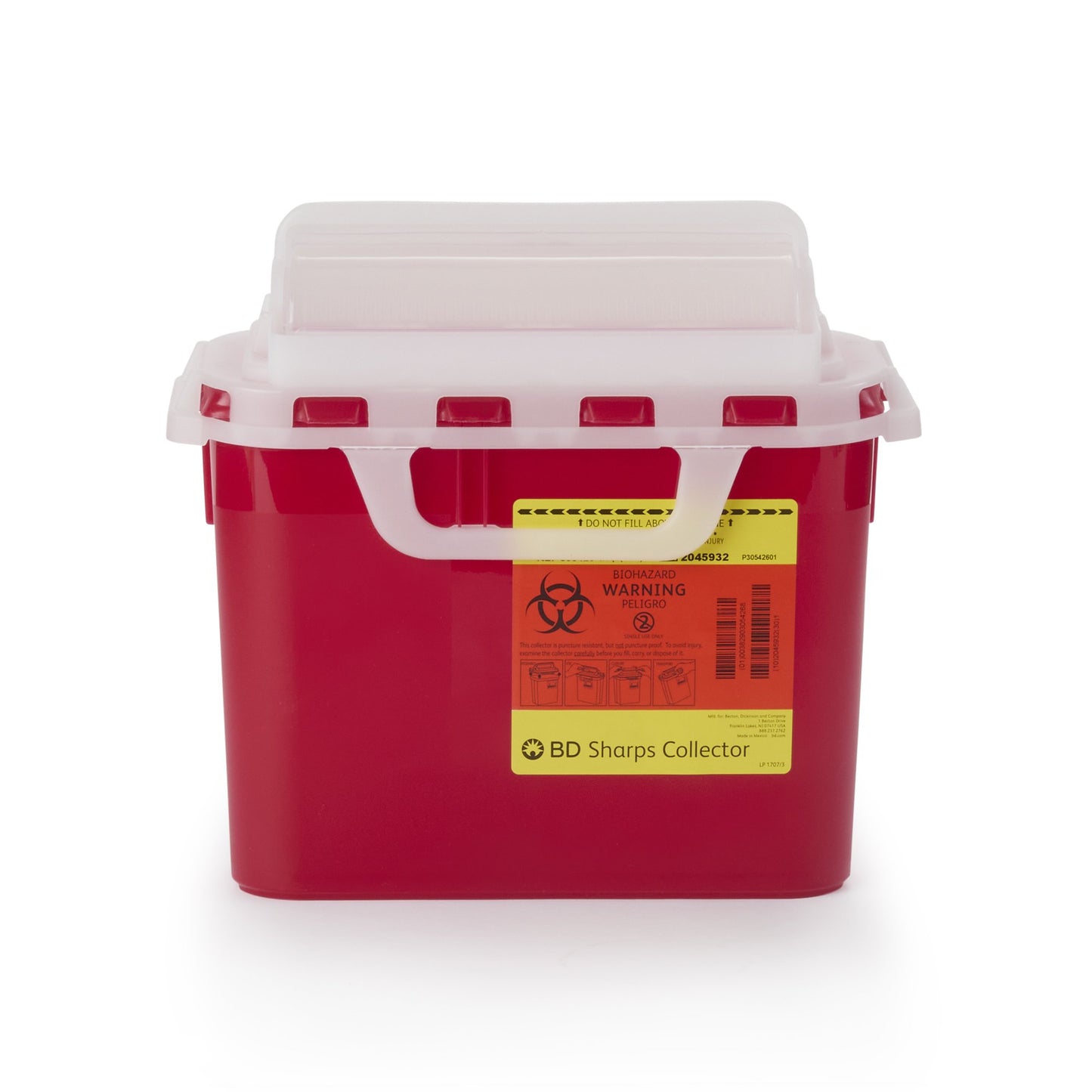 "BD™ Red Sharps Container, 5.4 Quart, 12 x 12 x 4-4/5 Inch - Diabetic disposal container for safe needle disposal and management"