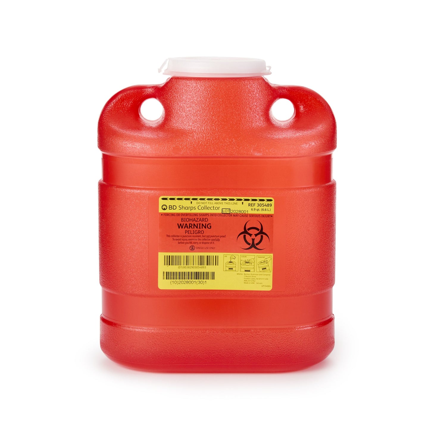 "Diabetic product: Becton Dickinson Red Sharps Container, 6.9 Quart, 11½ x 8¾ x 5½ Inch - safe disposal container for diabetic needles, lancets, and other sharp medical waste."