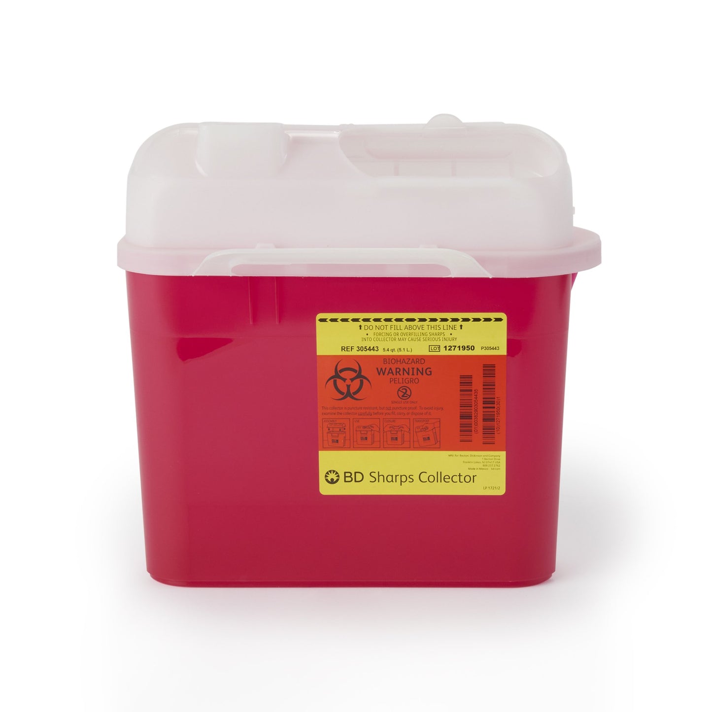 "BD Sharps Container, 5.4 Quart, 11-7/10 x 16-3/5 x 4-1/2 Inch - Safe and secure diabetic needle disposal solution"
