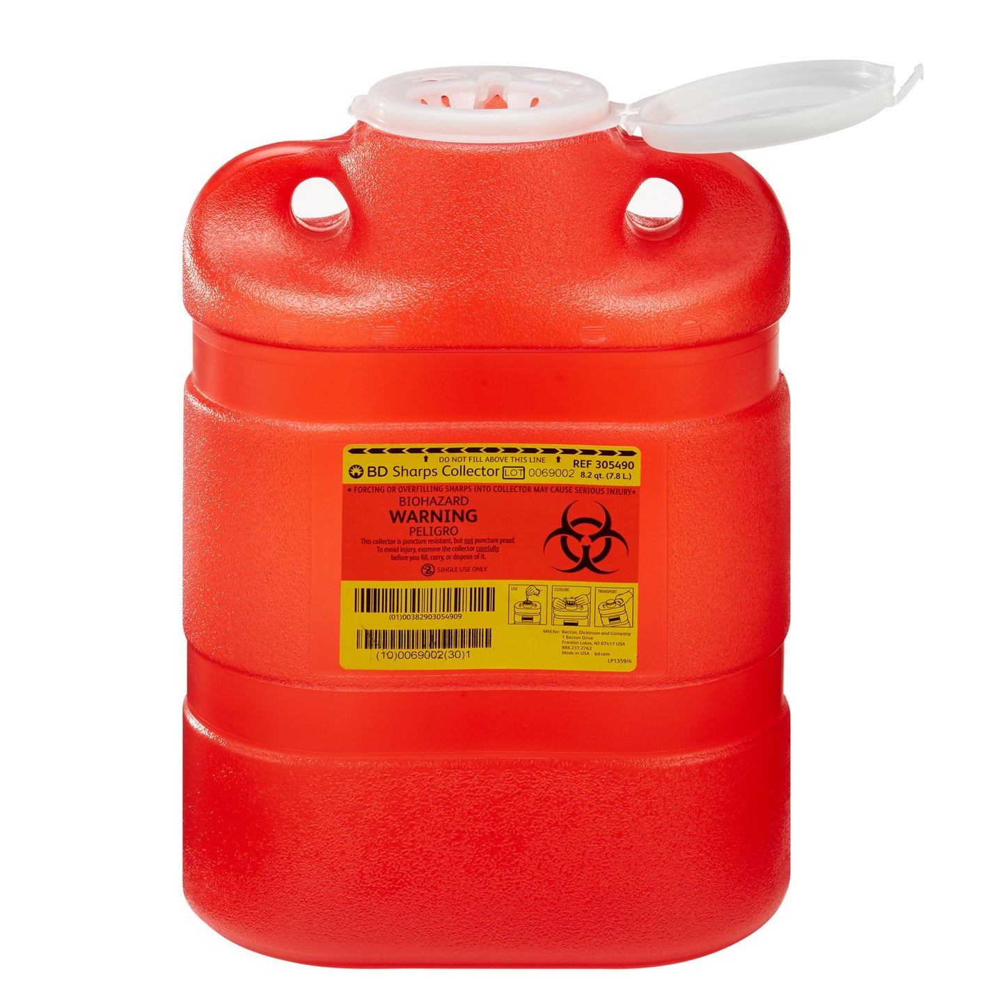 "BD Sharps Container, 8.2 Quart, 13-2/5 x 9-2/5 x 5-3/10 Inch - a convenient and secure diabetic disposal solution for used needles and lancets."