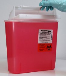 "Diabetic product - Sharps Red 5Qt M-Style (20/Cs) for safe disposal of needles and syringes, convenient for managing diabetes at home"
