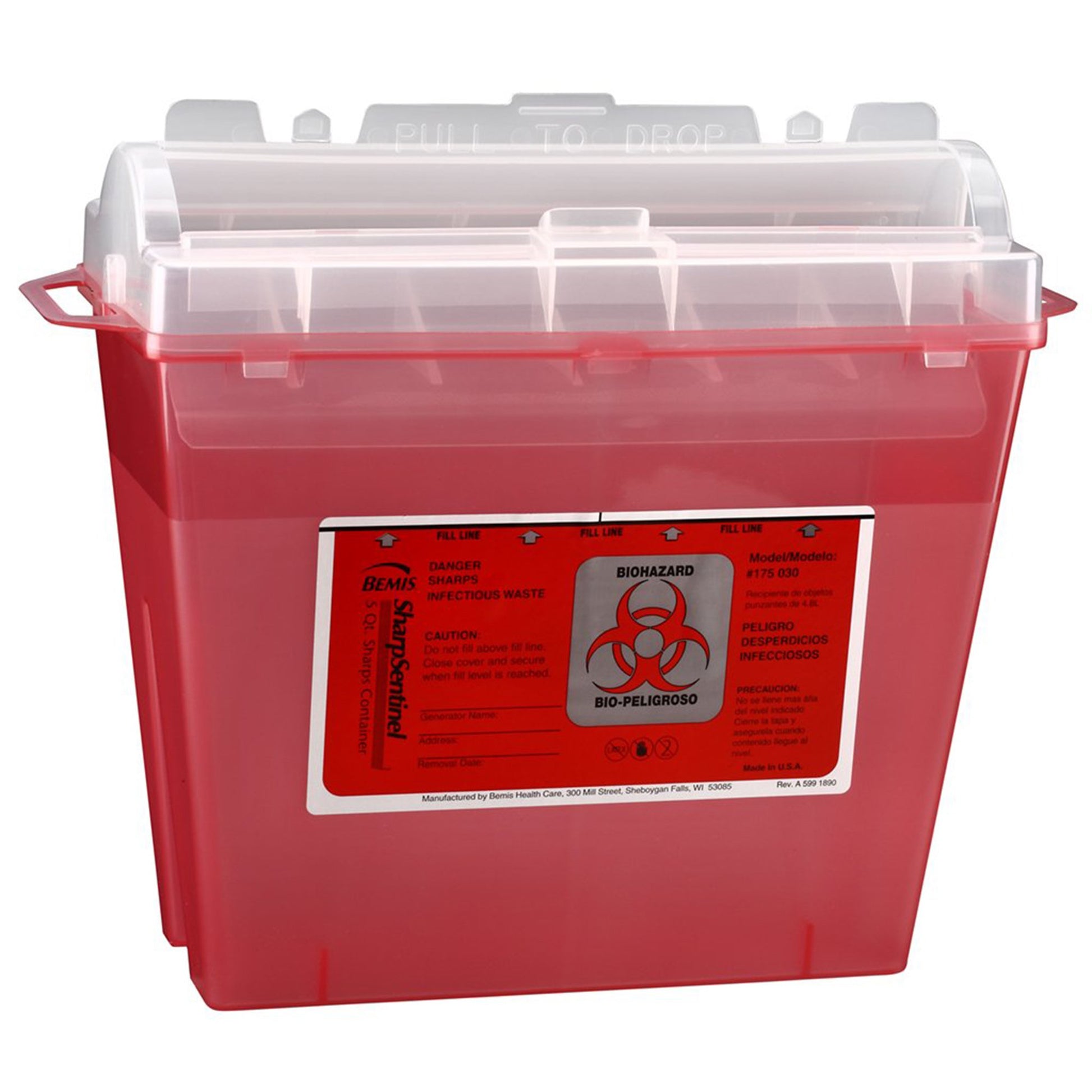 "Diabetic product: Bemis™ Sentinel Multi-purpose Sharps Container, 1-1/4 Gallon, 10 x 5-1/4 x 11 Inch, for safe disposal of needles and other medical waste"