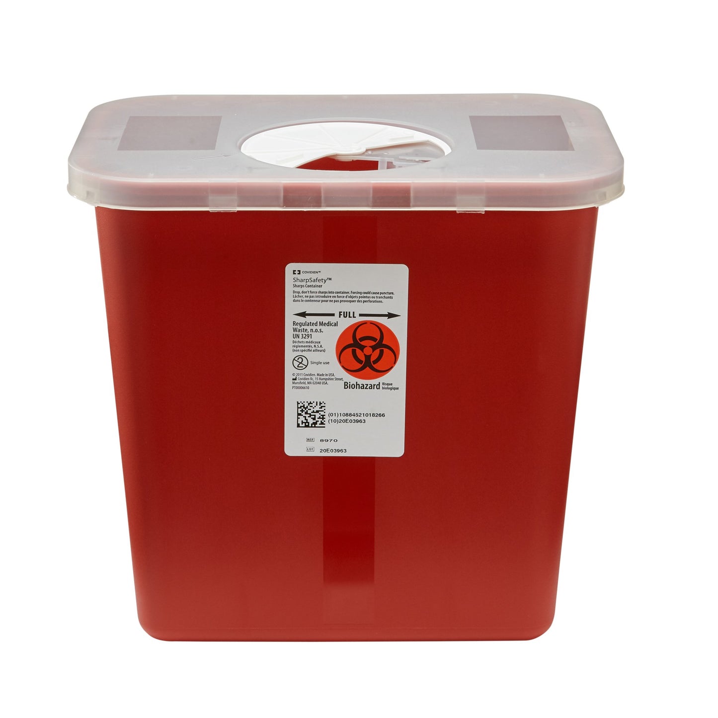 "SharpSafety™ Multi-purpose Sharps Container, 2 Gallon, 10 x 7¼ x 10½ Inch for safe disposal of diabetic needles and other medical sharps"
