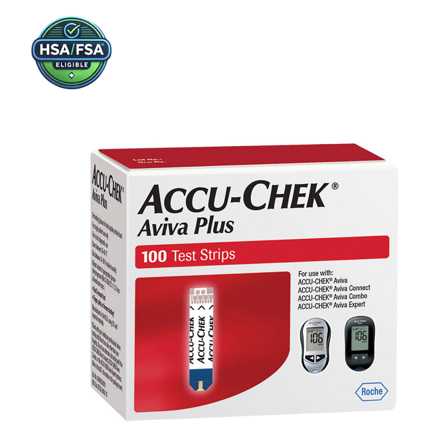 Accu-Chek Aviva Plus Blood Glucose Test Strips - Box (100 Strips per Box)