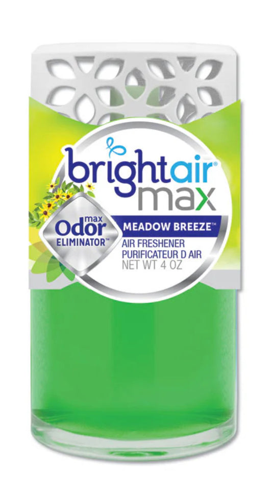 🟢 Bright Air Max Odor Eliminator – Meadow Breeze Scent – 4 oz Air Freshener Gel 6/Carton