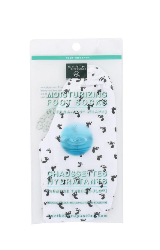 🌿 Earth Therapeutics Moisturizing Foot Socks – White w/ Footprints – 1 Pair | Therma-Flo® Weave for Soft, Smooth Feet 🧦✨