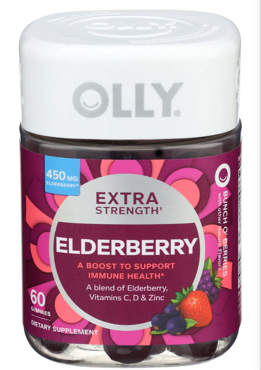OLLY Extra Strength Elderberry Gummies – Immune Support with Vitamin C, D & Zinc – 60 Gummies 🍓🛡️