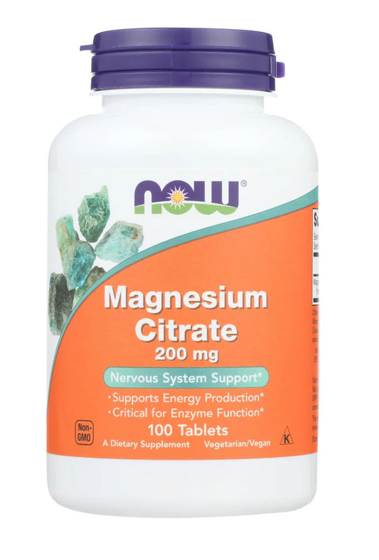 NOW Magnesium Citrate 200 mg – 100 Tablets | Nervous System Support, Energy & Enzyme Function | Non-GMO, Vegan