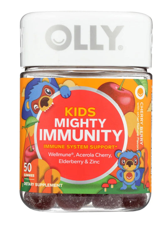 🛡️ OLLY Kids Mighty Immunity Gummies - Cherry Berry 🍒 | 50 Gummies | Immune Support with Elderberry, Zinc & Vitamin C 💪