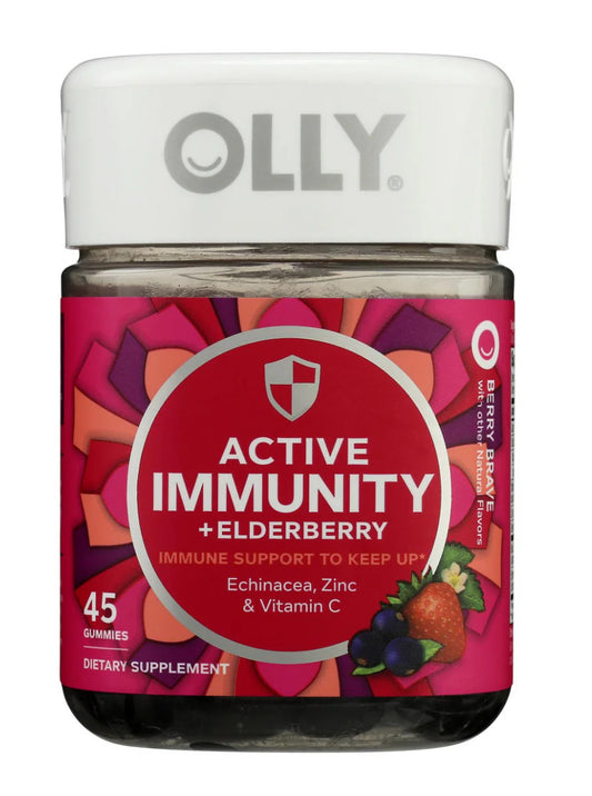 Olly Active Immunity Gummies 🍓 with Elderberry, Echinacea, Zinc & Vitamin C – 45 Berry Gummies 💪 for Daily Immune Support 🛡️CASE of 3-45 Count