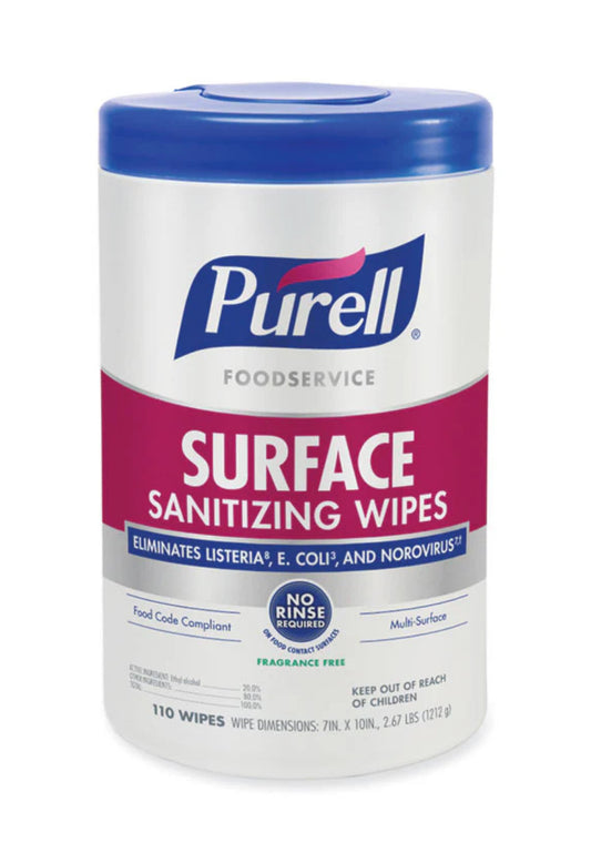🧼 PURELL® Foodservice Surface Sanitizing Wipes – Fragrance-Free, 10"x7", 110 Wipes/Canister, 6 Canisters/Carton | No-Rinse, Multi-Surface Disinfection
