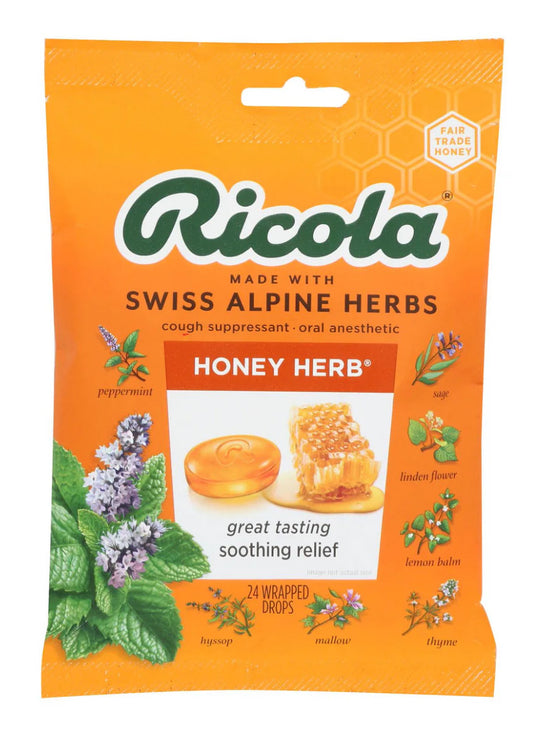 Ricola Honey Herb Cough Drops – 24 Wrapped Lozenges | Swiss Alpine Herbs | Menthol Cough Suppressant & Oral Anesthetic