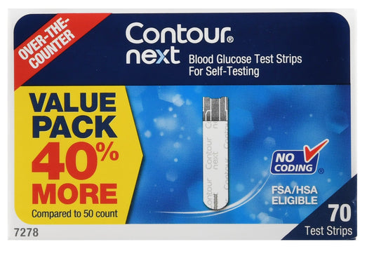 "Ascensia Contour Blood Glucose Test Strips, 70 Strips per Pack - Accurate diabetic testing strips for monitoring blood sugar levels at home"