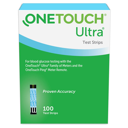 "Diabetic product image of Blood Glucose Test Strips OneTouch® Ultra® Blue 100 Strips per Pack, perfect for testing blood sugar levels with precision and accuracy."