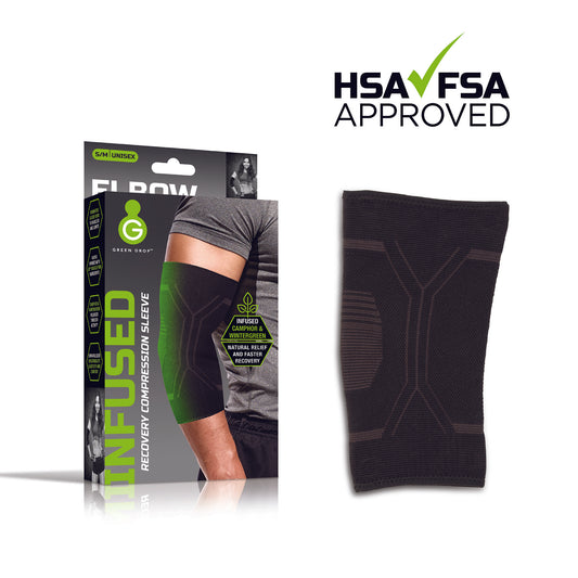 "Green Drop™ Infused Compression Sleeve Elbow Support, Small/Medium for Diabetic Care and Pain Relief"