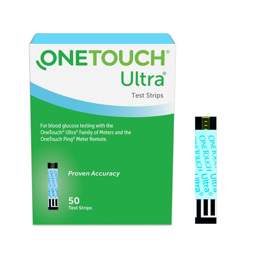 "Diabetic Blood Glucose Test Strips OneTouch® Ultra® Blue 50 Strips per Pack - Accurate and reliable diabetes testing strips for monitoring blood glucose levels. Buy now for convenient at-home testing."